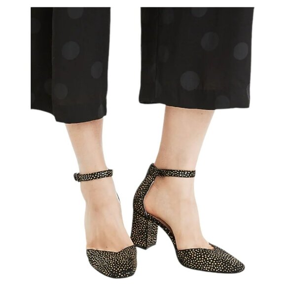 NEW Madewell The Dove High Heel Sandal In Black Metallic Dot Calf Hair Size 8.5 - Picture 1 of 11